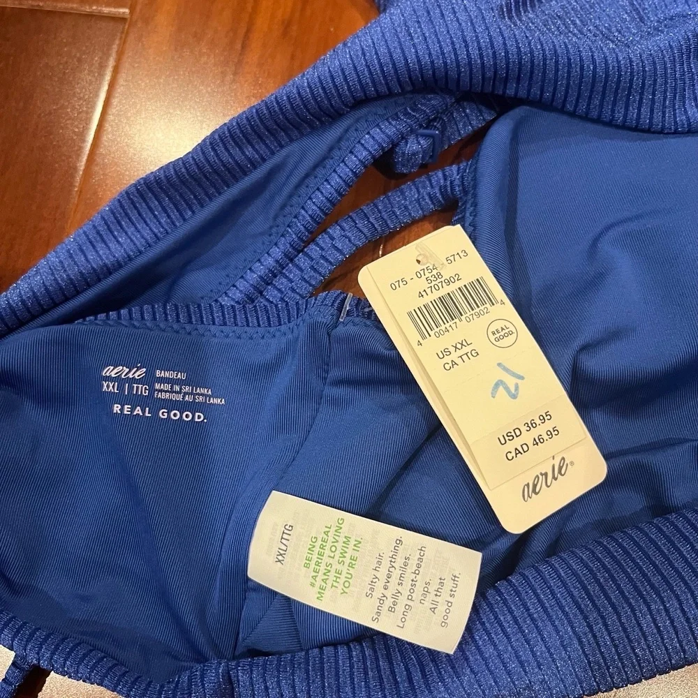 New NWT Aerie‎ Blue Ribbed Bandeau Bikini Swim Top Plus Size XXL